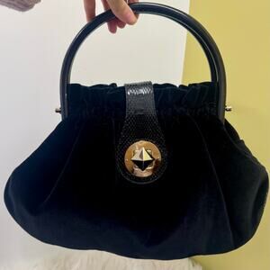 Kate Spade Maya Wood Handle Black Velvet Purse Handbag Turnlock Classic